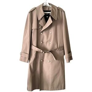 Vintage Austin Manor Trench Coat Men Tan Belt Lined Zip Out Liner Size 44 Long